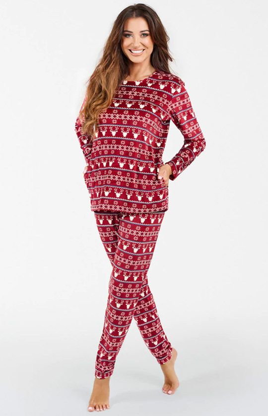 Świąteczna piżama damska bordowa Islandia, Kolor bordowy-wzór, Rozmiar S, Italian Fashion