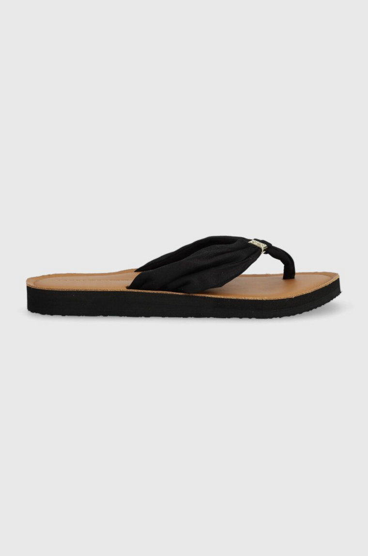 Tommy Hilfiger japonki TH ELEVATED BEACH SANDAL damskie kolor czarny na płaskim obcasie FW0FW06985