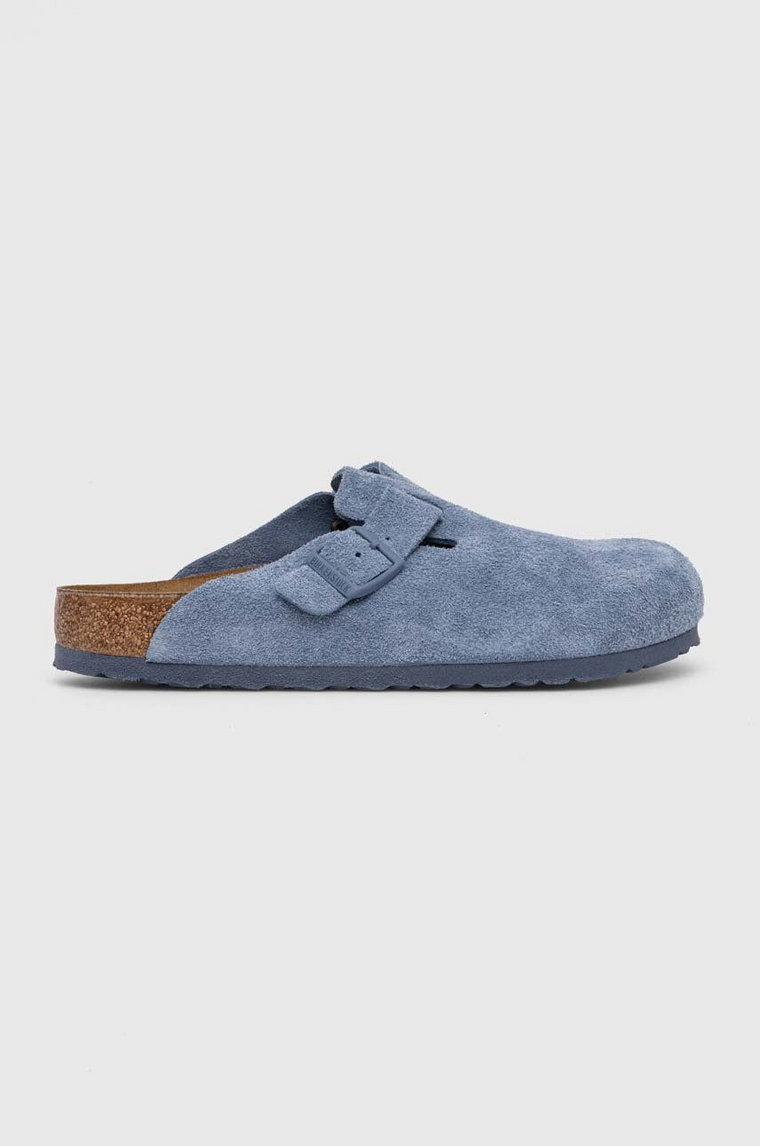 Birkenstock klapki zamszowe Boston męskie kolor niebieski 1026769