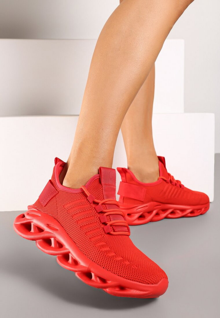 Czerwone Płaskie Buty Sportowe Sneakersy Ozdobione Tłoczeniem Rerceria