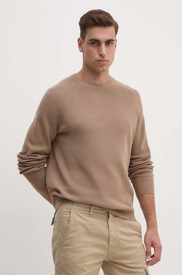 BOSS sweter z domieszką wełny męski kolor beżowy  50519610