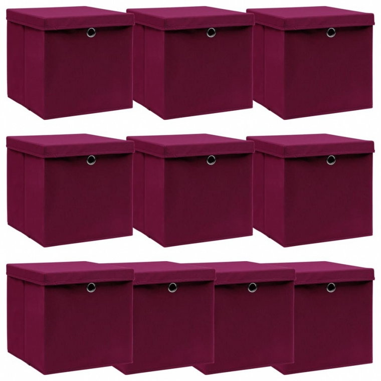 10 pudełek z pokrywami, ciemnoczerwone, 32x32x32 cm, tkanina kod: V-288344