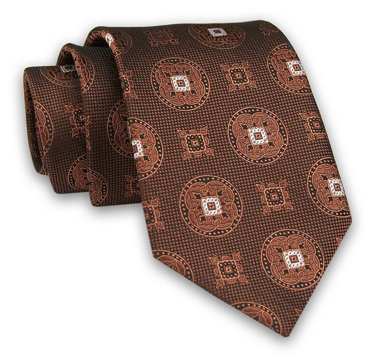 Miedziany Męski Krawat -Chattier- 8 cm, Klasyczny, Elegancki, Rudy, Wzór Geometryczny