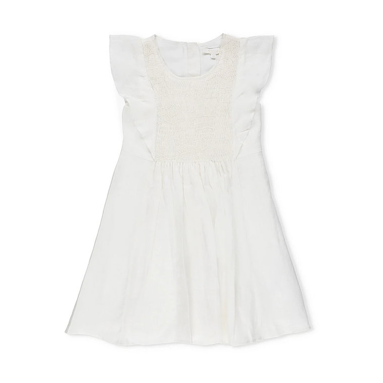 Biała lniana sukienka z falbanami Chloé