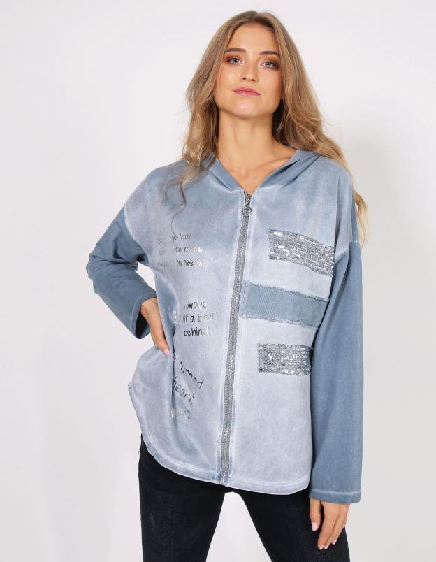 BLUZA Z KAPTUREM 141-80295 JEANS