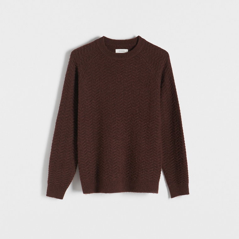 Reserved - Sweter ze strukturalnym splotem - brązowy