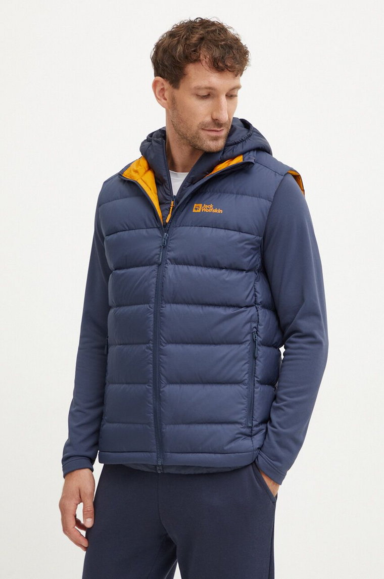 Jack Wolfskin bezrękawnik sportowy puchowy Ather kolor granatowy przejściowy 1207691