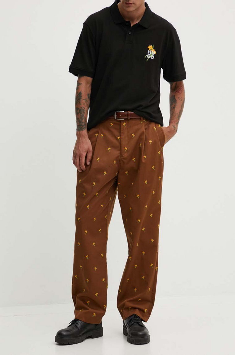 HUGO spodnie męskie kolor brązowy w fasonie chinos 50520845