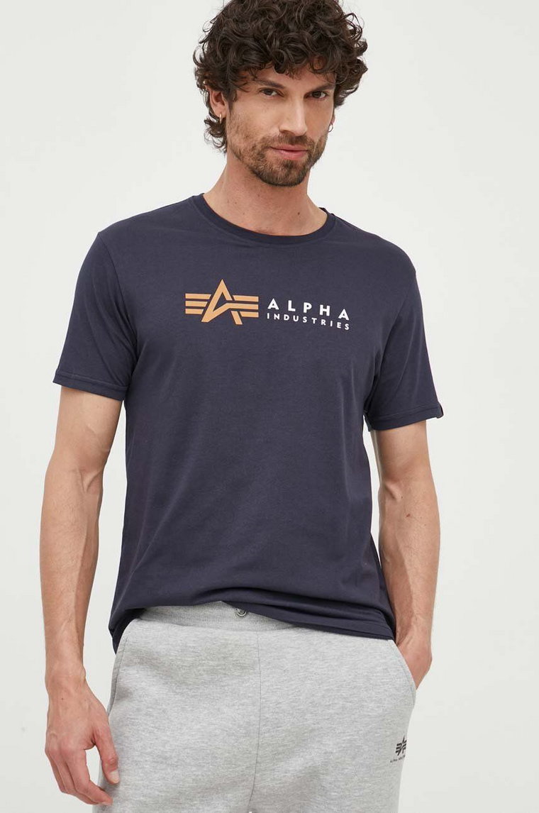 Alpha Industries t-shirt bawełniany  Alpha Label T kolor granatowy z nadrukiem 118502 07 118502.07-GRANATOWY