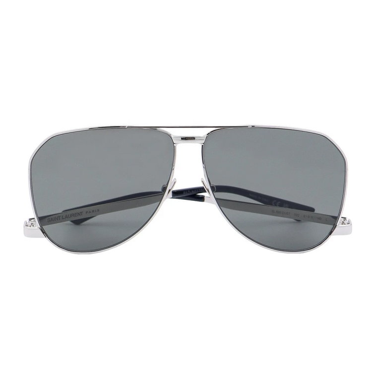 Srebrne okulary Aviator z bocznym logo Saint Laurent