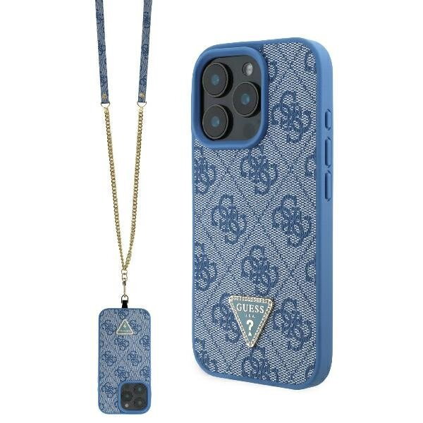 Guess GUHCP16LP4TDSCPB iPhone 16 Pro 6.3" niebieski/blue hardcase Leather Metal Logo Strass Crossbody