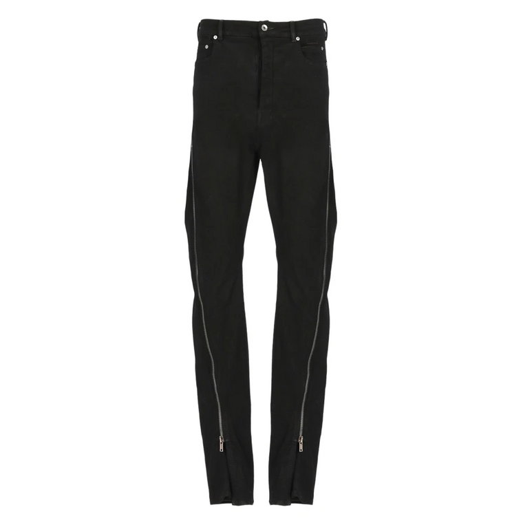 Czarne bawełniane proste jeansy z detalami na zamki Rick Owens