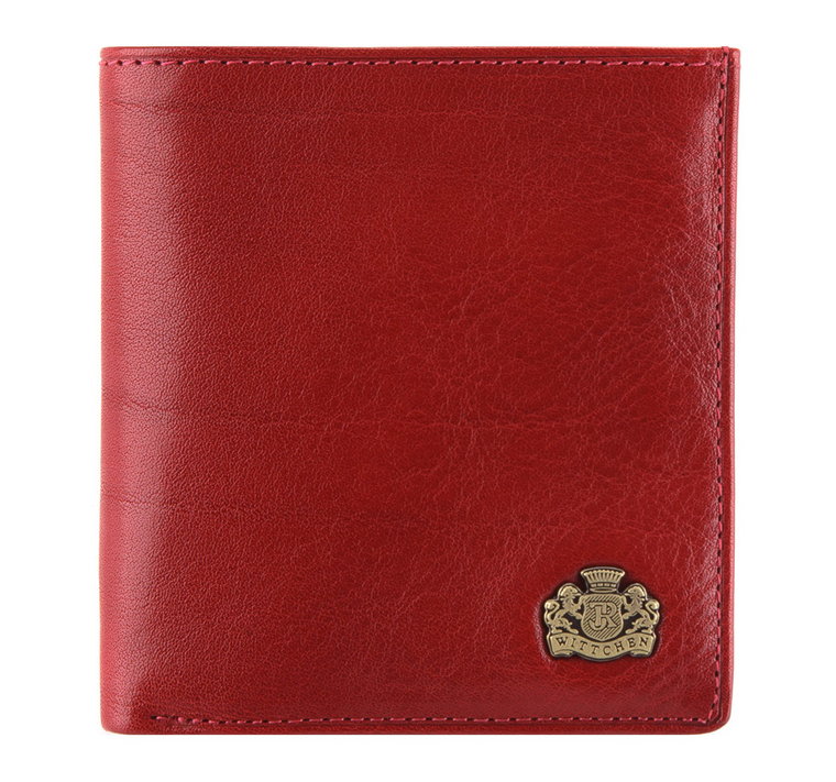 Damski portfel skórzany z herbem na zatrzask czerwony