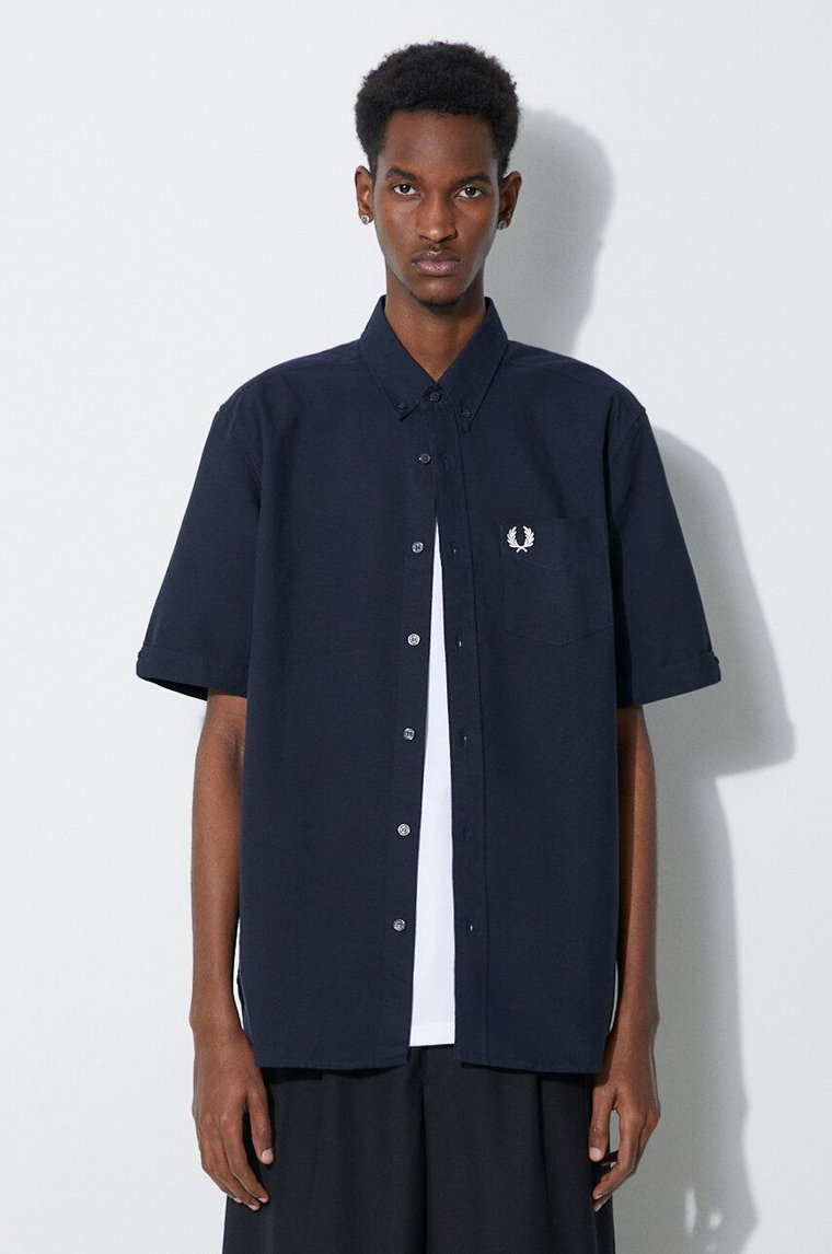 Fred Perry koszula bawełniana Oxford Shirt męska kolor granatowy relaxed z kołnierzykiem button-down M5503.608