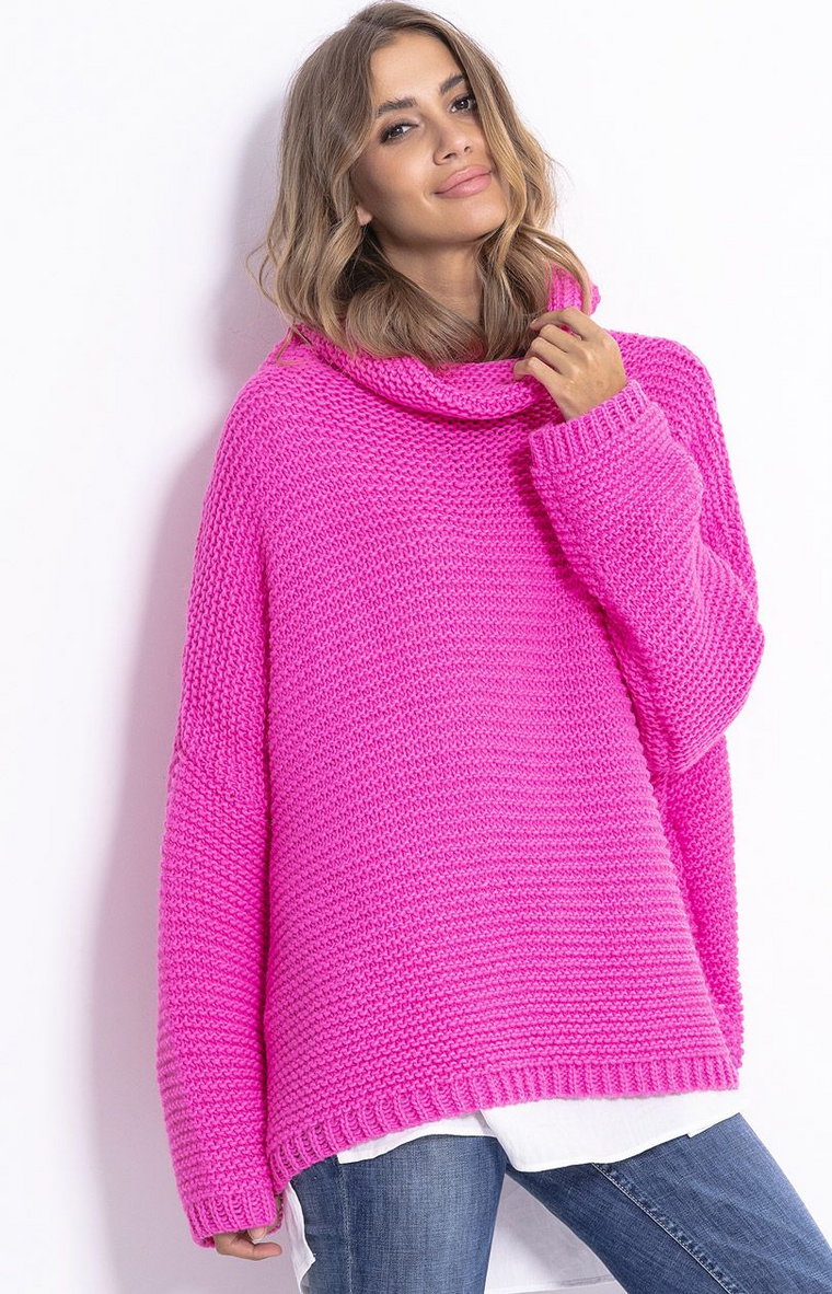 Sweter oversize rożowy F811, Kolor różowy, Rozmiar S/M, Fobya