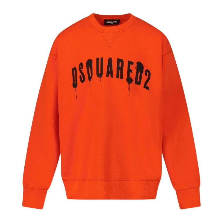 Pomarańczowe Swetry z Nadrukiem Logo Dsquared2