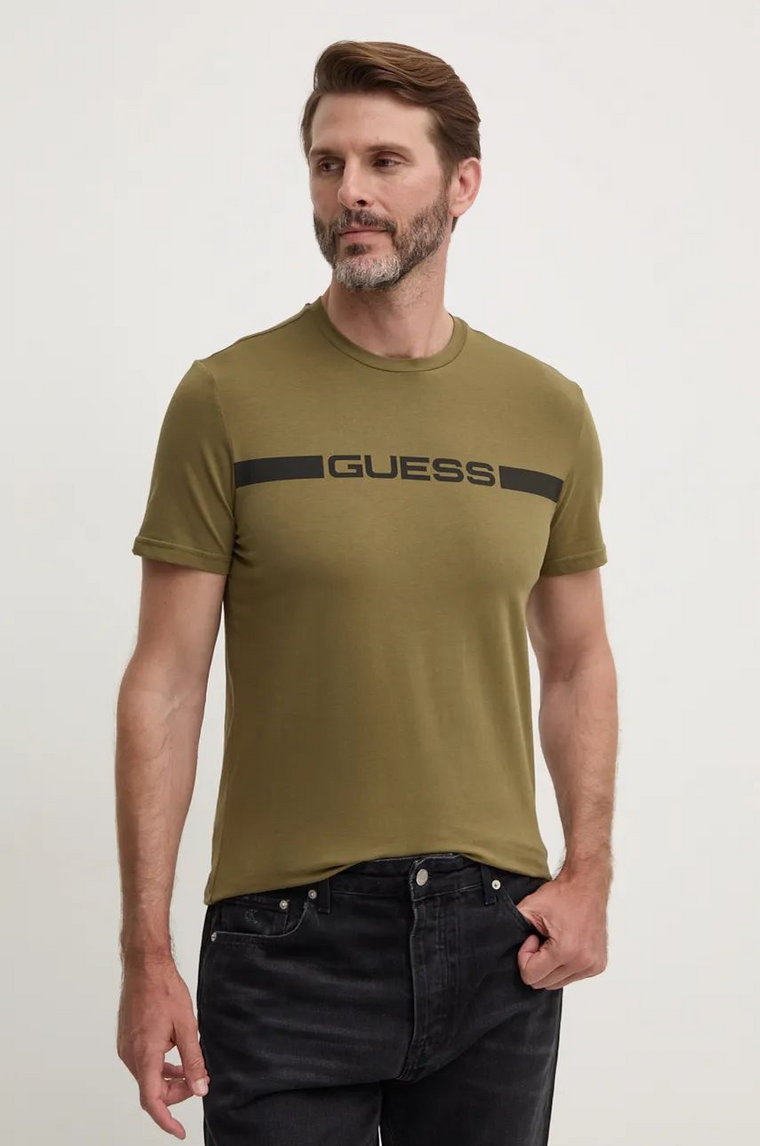 Guess t-shirt JOE męski kolor zielony z nadrukiem U4BM01.K6YW1