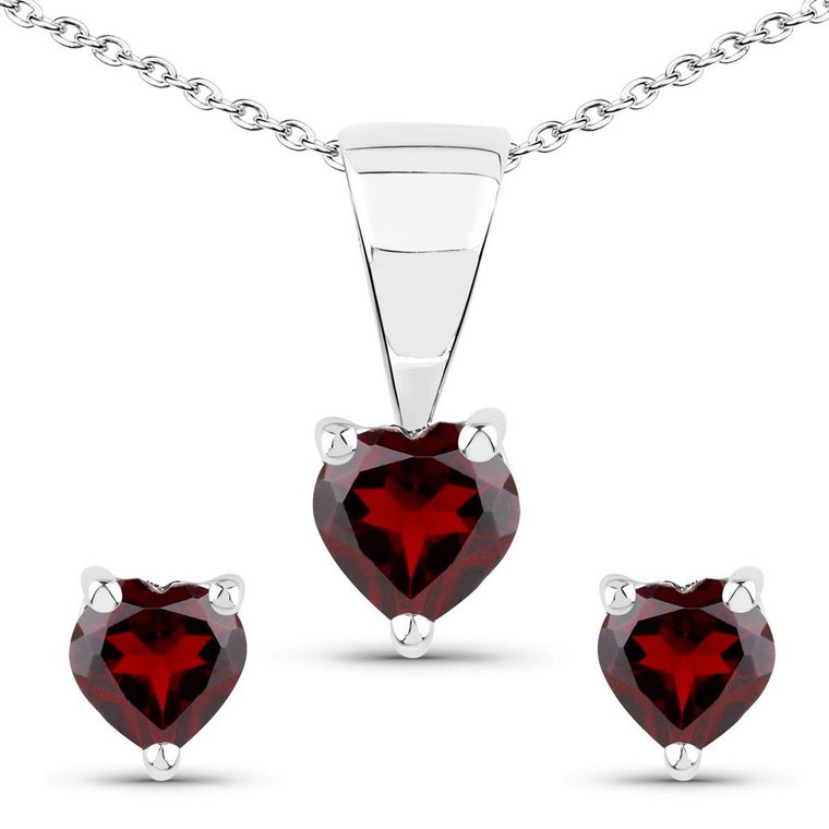 Srebrny komplet biżuterii z naturalnymi granatami w kształcie serca 1,05 ct