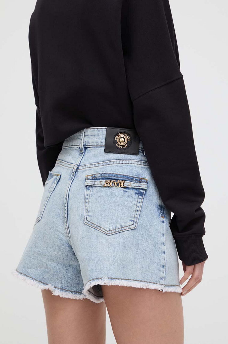 Versace Jeans Couture szorty jeansowe damskie kolor niebieski gładkie high waist 76HAD541 CDW95