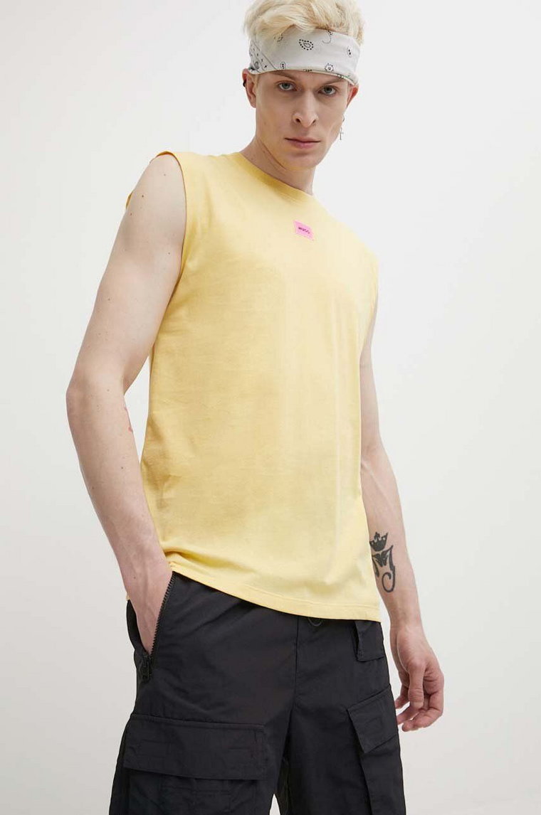 HUGO t-shirt bawełniany męski kolor żółty