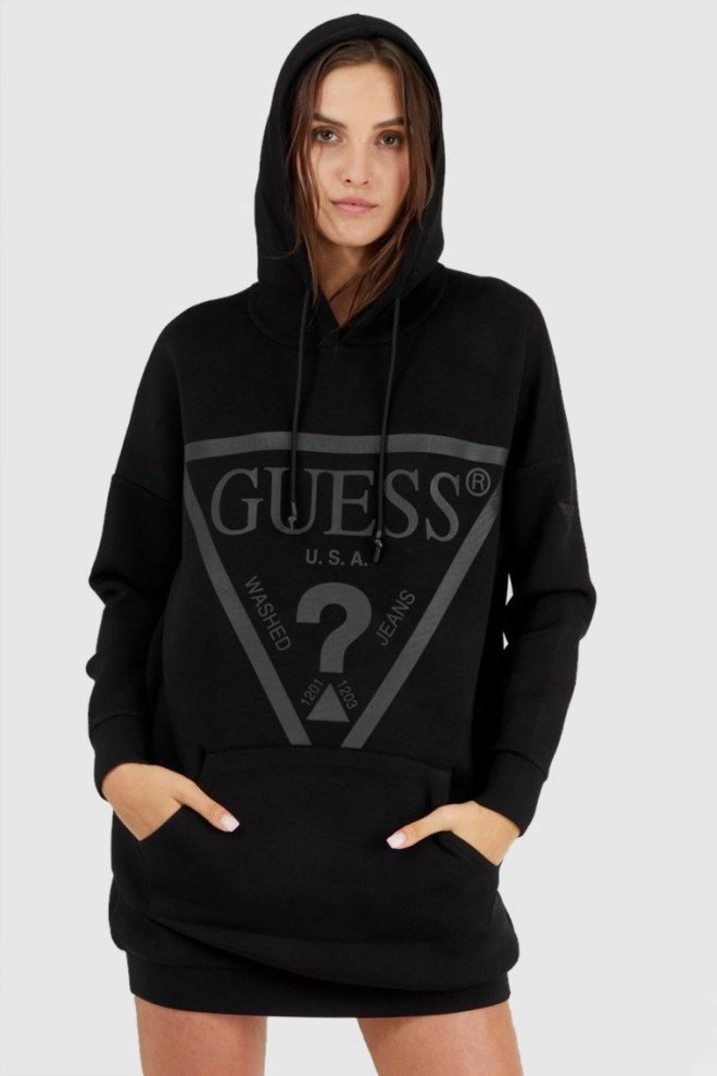 GUESS Długa czarna bluza damska z kapturem