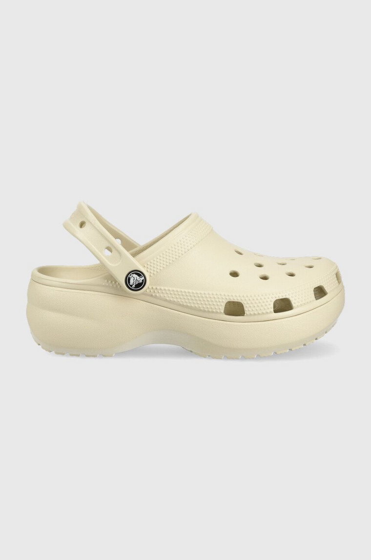 Crocs klapki Classic Platform Clog damskie kolor beżowy na platformie 206750