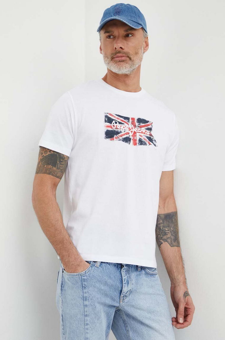 Pepe Jeans t-shirt bawełniany Clag męski kolor biały z nadrukiem