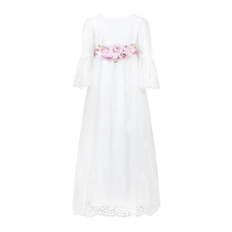 Elegancka Biała Sukienka z Tiulu Monnalisa