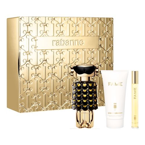 Zestaw damski Christmas 2023 Paco Rabanne Fame Parfum Woda perfumowana damska 80 ml + Body Lotion 75 ml+ Edp 10 ml (3349668626854). Perfumy damskie