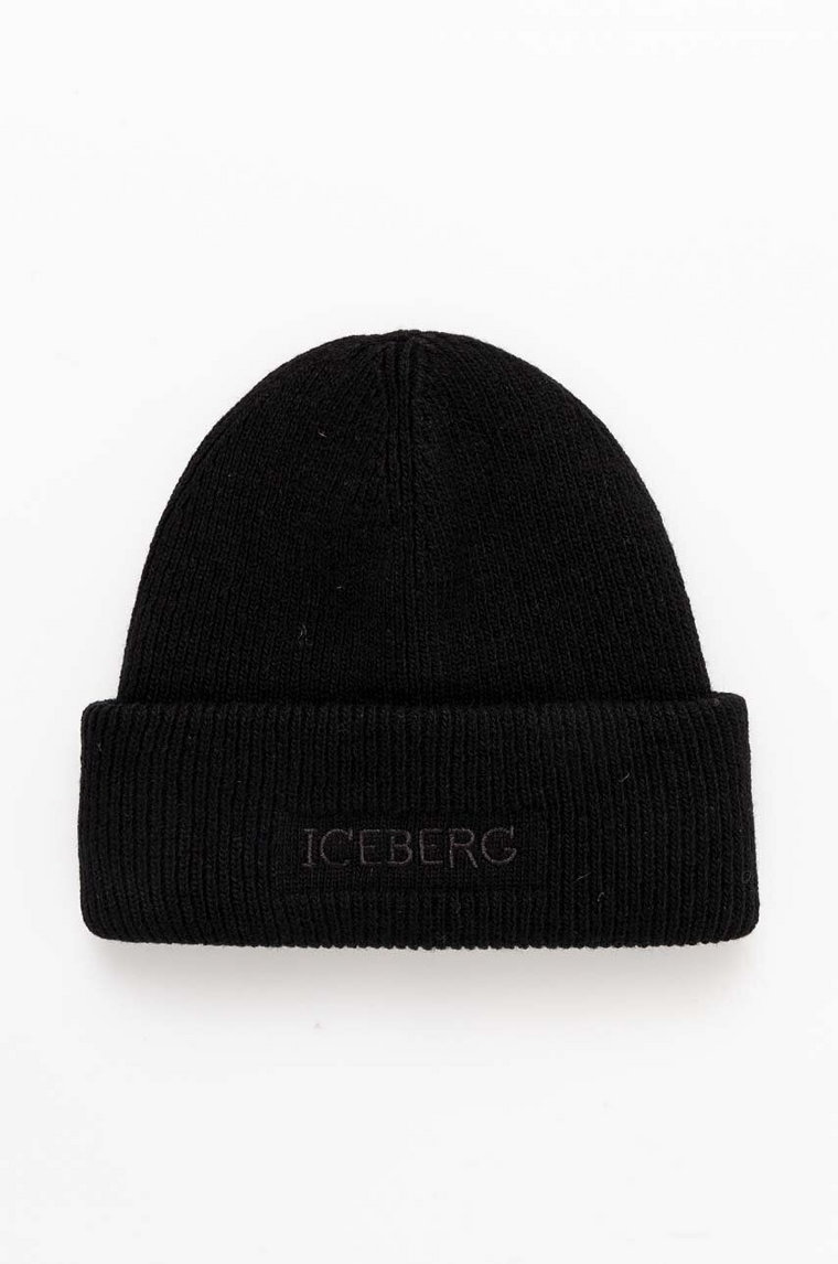 Iceberg czapka wełniana kolor czarny z grubej dzianiny wełniana 30437079