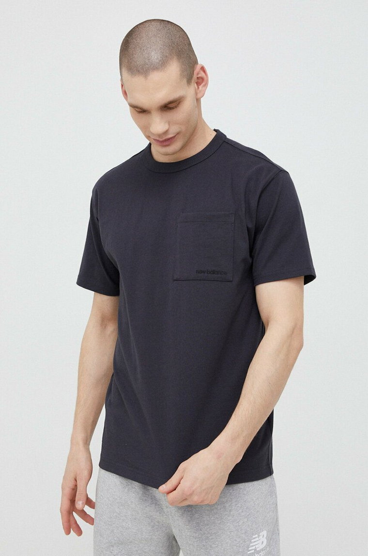 New Balance t-shirt bawełniany kolor czarny gładki MT23567PHM-PHM