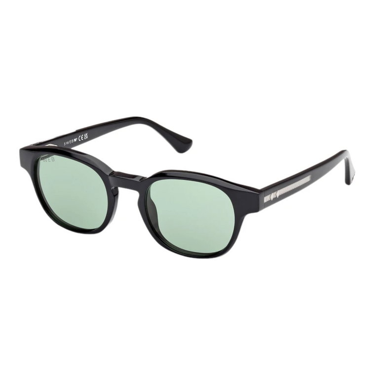 Męskie Okulary Przeciwsłoneczne Czarne Zielone Okrągłe Błyszczące WEB Eyewear