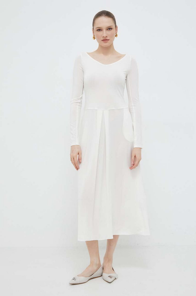 Max Mara Leisure sukienka kolor biały midi rozkloszowana 2416621017600