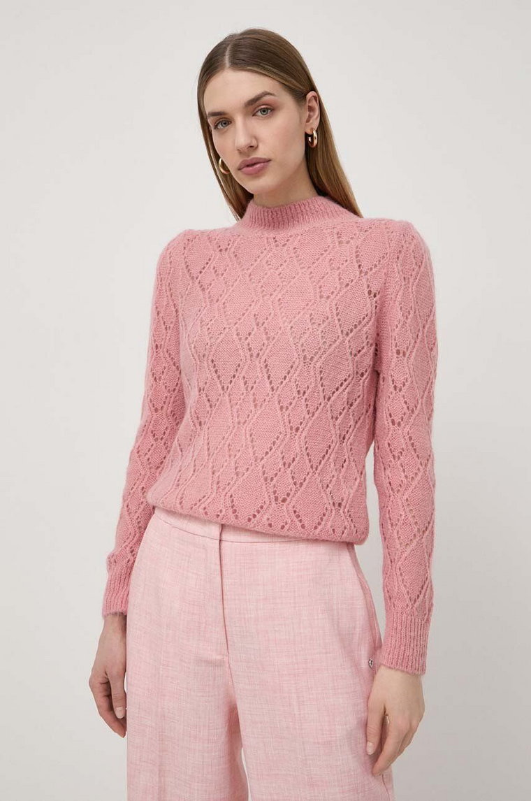 Morgan sweter z domieszką wełny MSUD damski kolor różowy