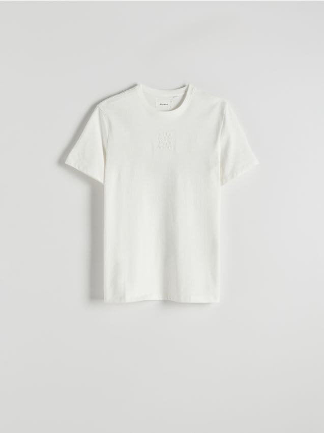 Reserved - T-shirt regular fit z haftem - złamana biel