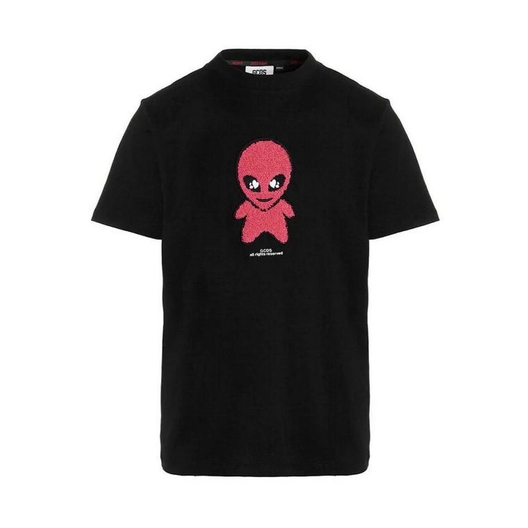 Alien Wyszywany Czarny T-shirt z bawełny Gcds