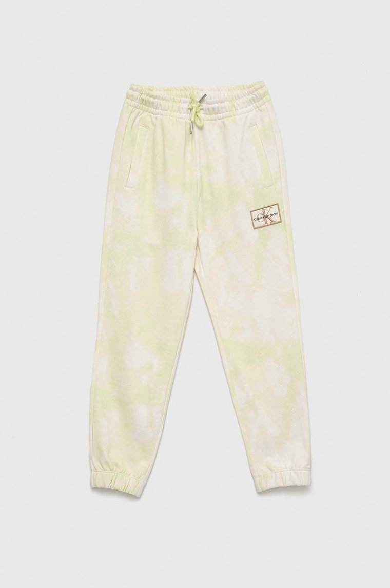 Calvin Klein Jeans spodnie dresowe bawełniane dziecięce kolor zielony wzorzyste