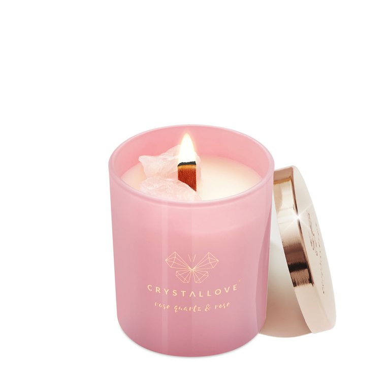 Crystallove Rose Quartz Candle&amp;Rose