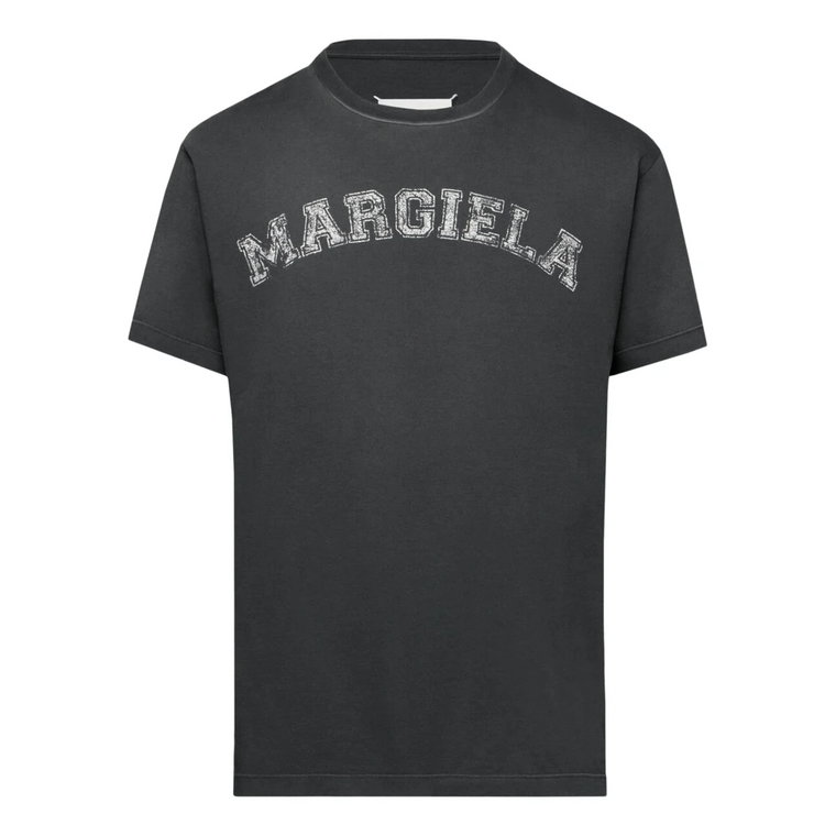 Czarna Bawełniana Koszulka Jersey Vintage Logo Maison Margiela