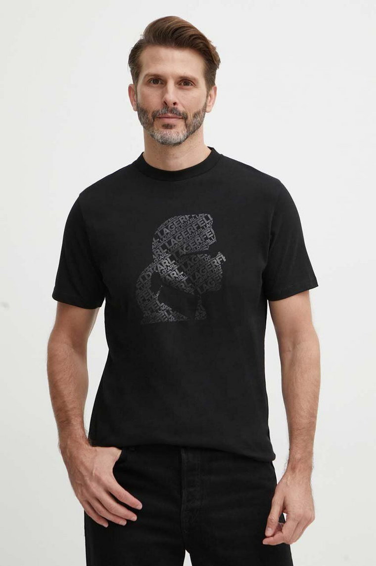 Karl Lagerfeld t-shirt bawełniany męski kolor czarny z nadrukiem 542224.755082