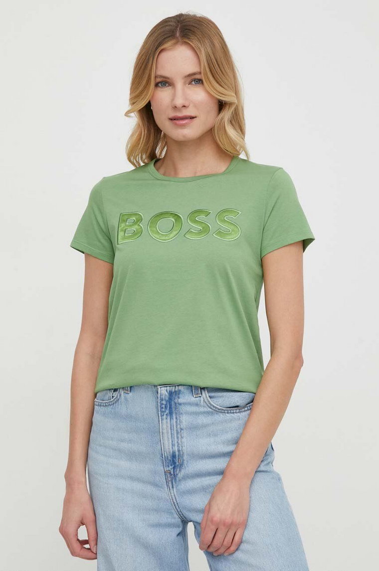 BOSS t-shirt bawełniany damski kolor zielony