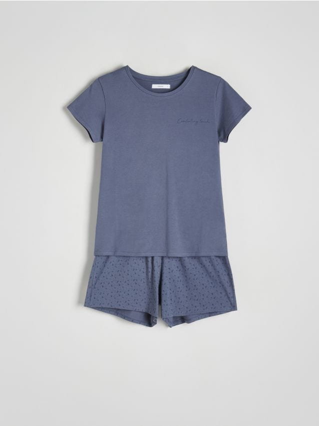 Reserved - Dwuczęściowa piżama z bawełny - niebieski
