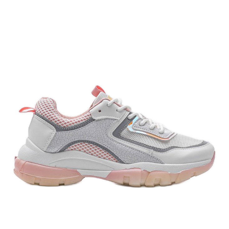 Biało różowe sneakersy sportowe 9796 białe szare złoty
