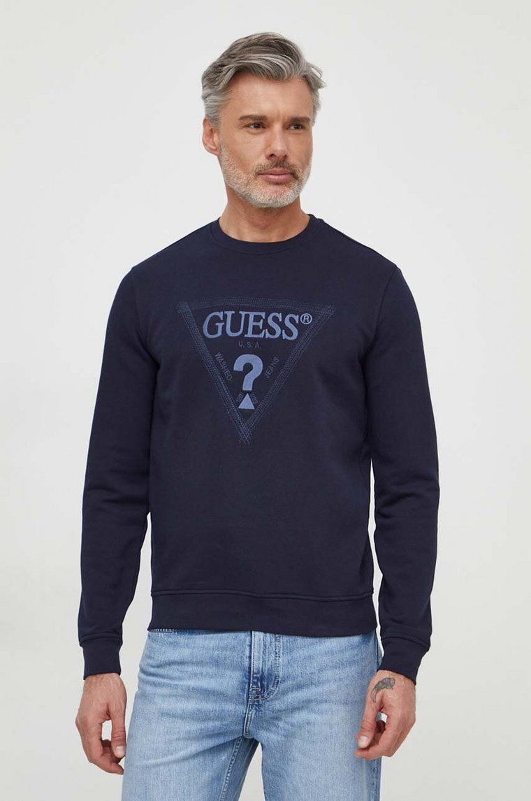 Guess bluza męska kolor granatowy z aplikacją M4RQ15 KBK32