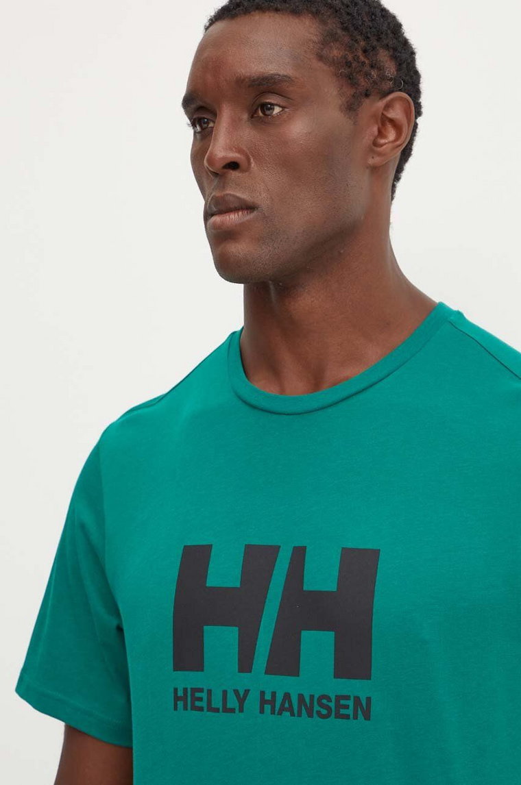 Helly Hansen t-shirt bawełniany HH LOGO męski kolor zielony z nadrukiem 30396