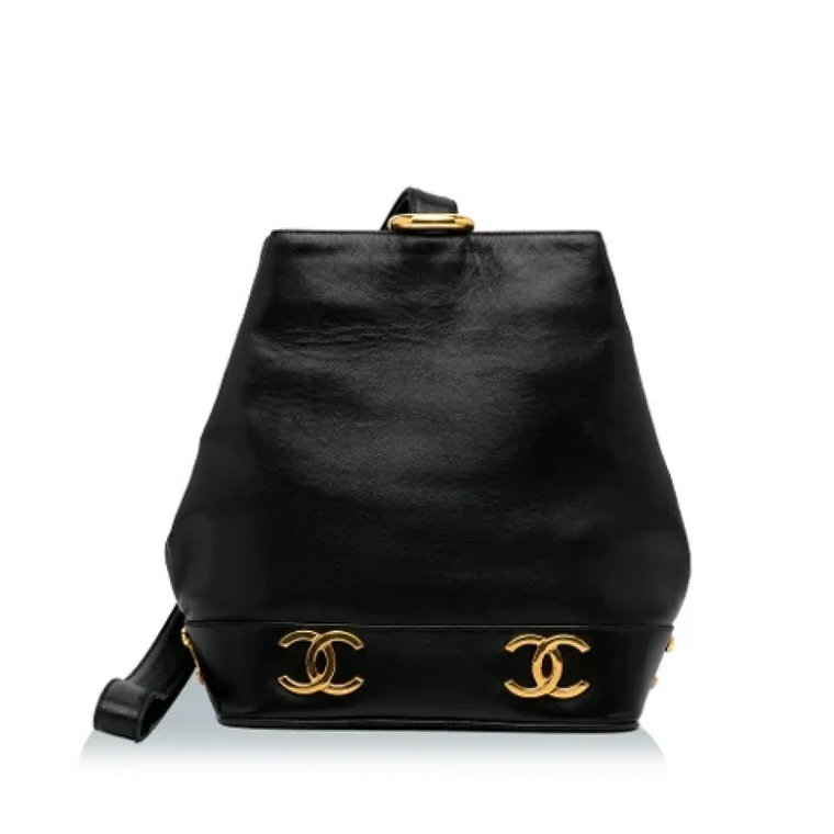Czarna skórzana torba wiaderko z logo CC Chanel Vintage
