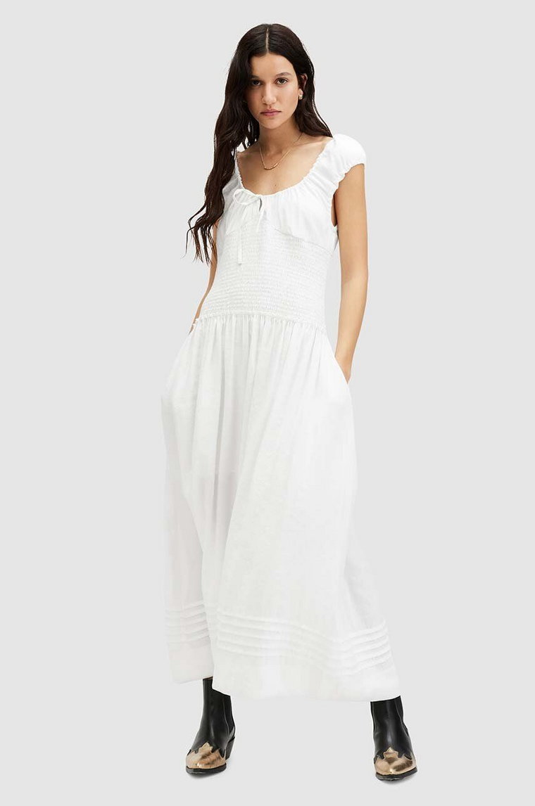 AllSaints sukienka ELIZA MAXI DRESS kolor biały maxi rozkloszowana W204DA