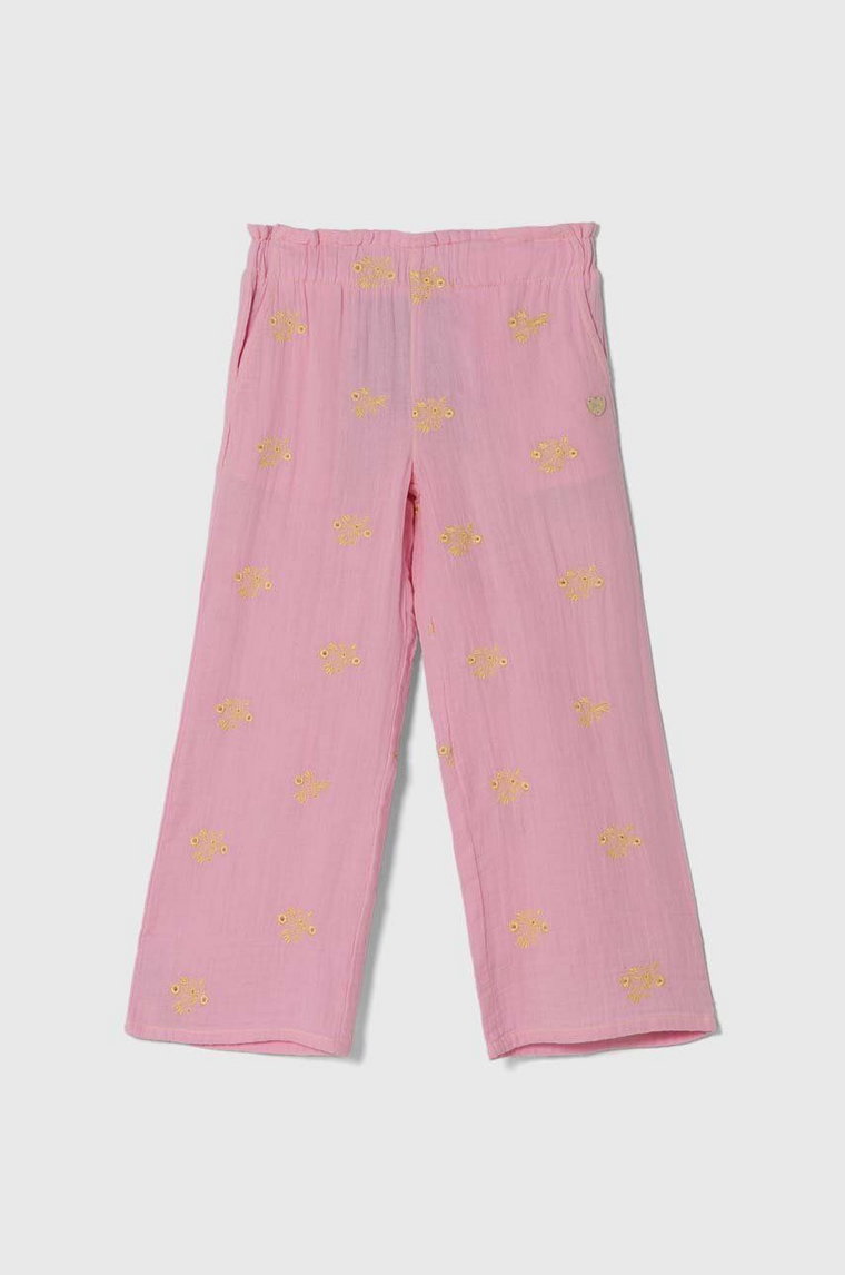 Guess spodnie bawełniane dziecięce kolor różowy wzorzyste