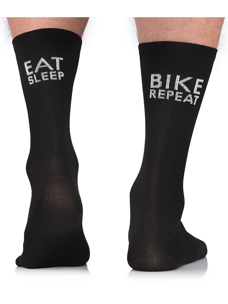 Skarpety rowerowe, kolarskie Todo Cycling PRO, Eat Sleep Bike Repeat, czarne, szosowe, gładkie, termoaktywne