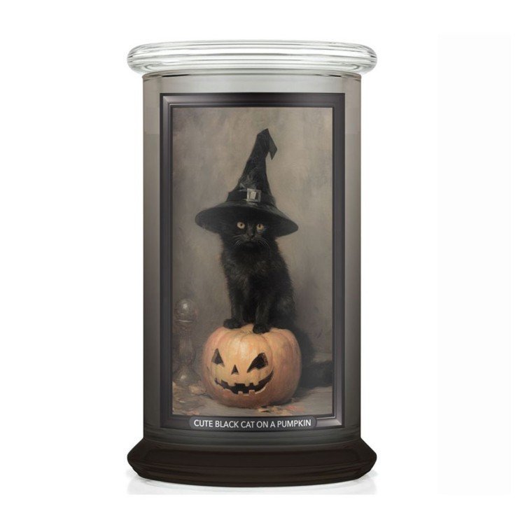 Black Cat on a Pumpkin  - Kringle Candle - duża świeca z dwoma knotami (624g) - seria Halloween The Prints Bakery